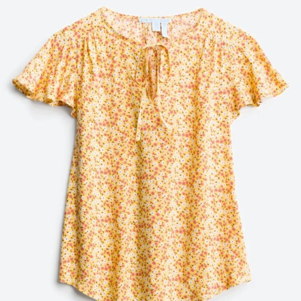 Draper James Yellow Flower Ruffle Sleeve Blouse (Size Medium)